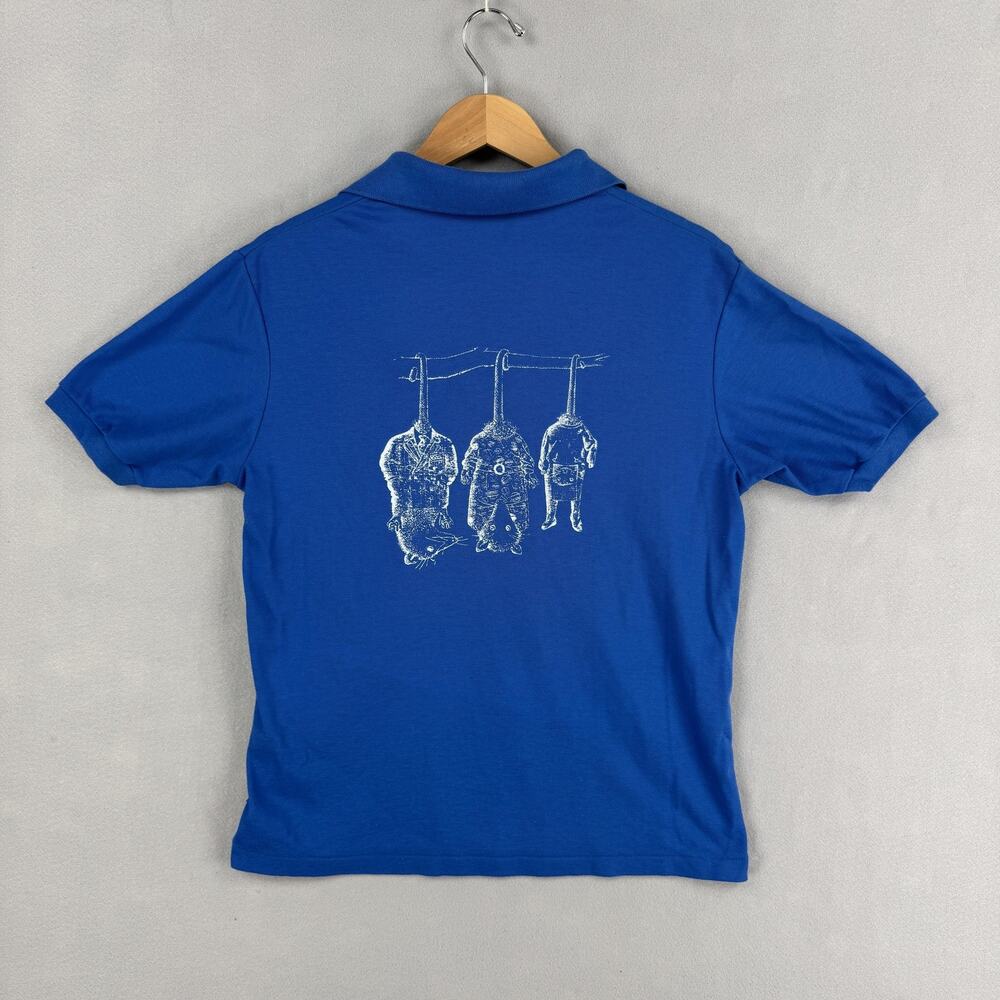 Vintage Possum Shirt Mens Large Blue Polo Quaker Oats Graphic Made USA 80s